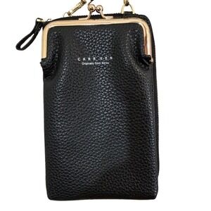 CARRKEN Black‎ Crossbody Cell Phone Purse Wallet Gold Hardware Kiss Lock
